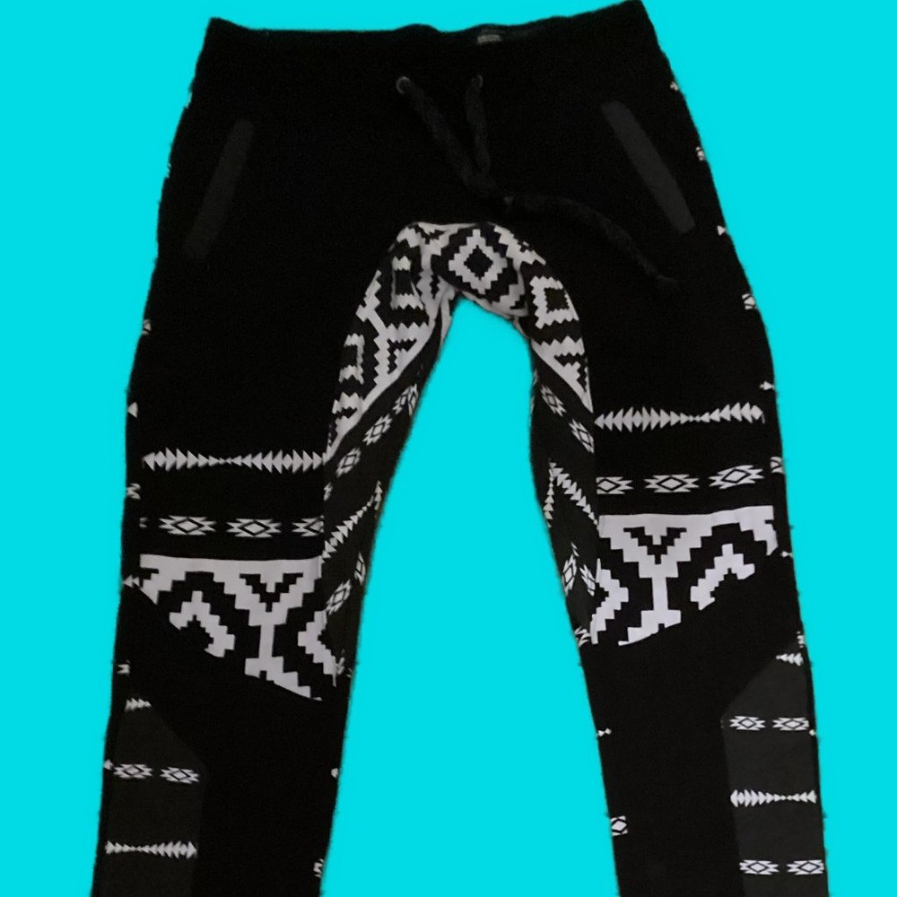 strip black and white sweatpants
